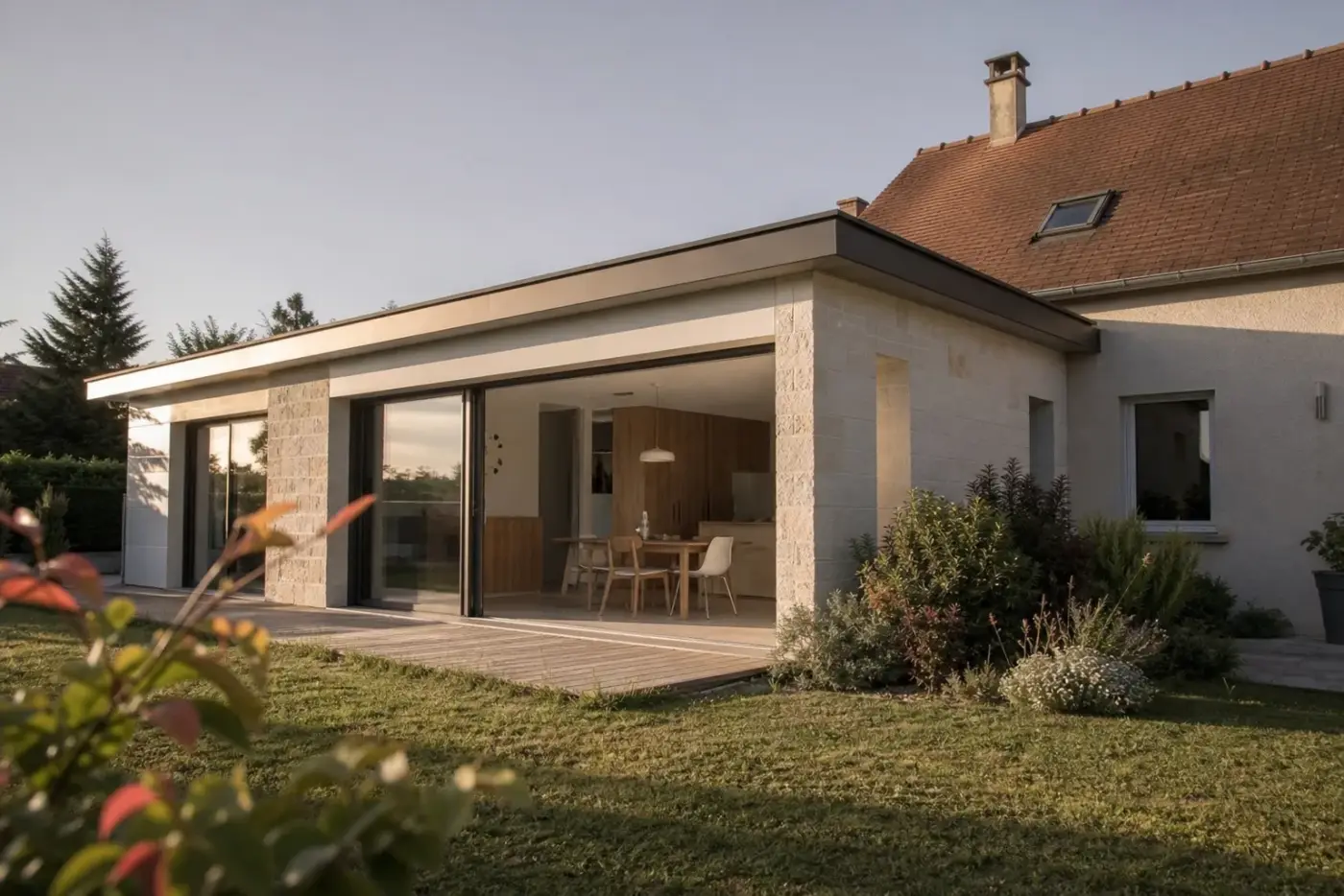 Extension de plain-pied ouverte sur le jardin d’une maison à Longvic