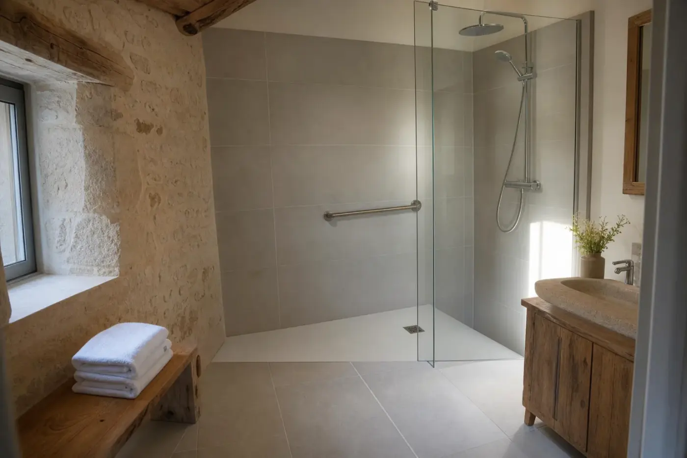 Douche de plain-pied dans une salle de bain rénovée à Sennecey-lès-Dijon